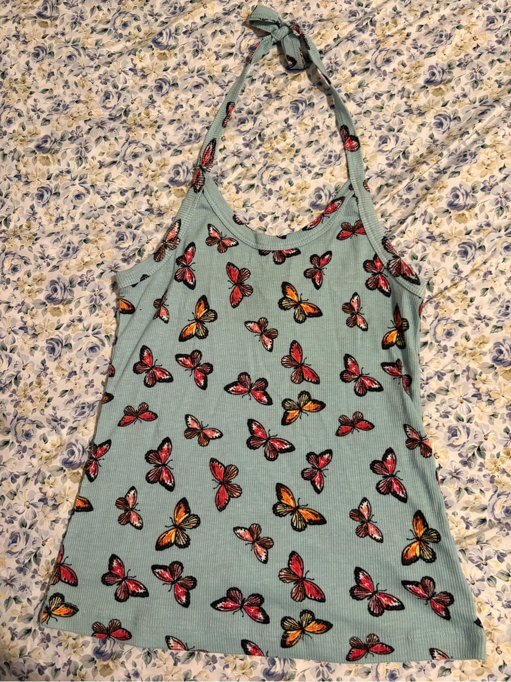 Ultra Flirt Mint Green Butterfly Halter Tank